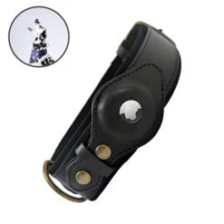 Olixar Genuine Leather Apple AirTags Dog Collar - Large - Black