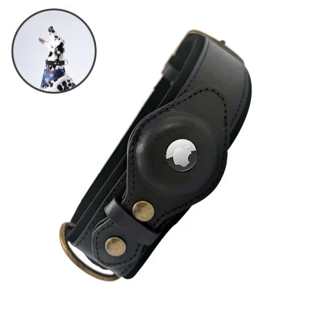 Olixar Genuine Leather Apple AirTags Dog Collar - Large - Black