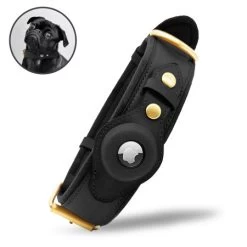 Olixar Genuine Leather Apple AirTags Dog Collar - Small - Black