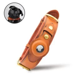 Olixar Genuine Leather Apple AirTags Dog Collar - Small - Brown