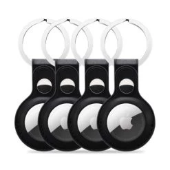 Olixar Apple AirTags Leather-Style Black Protective Keyring - Four Pack