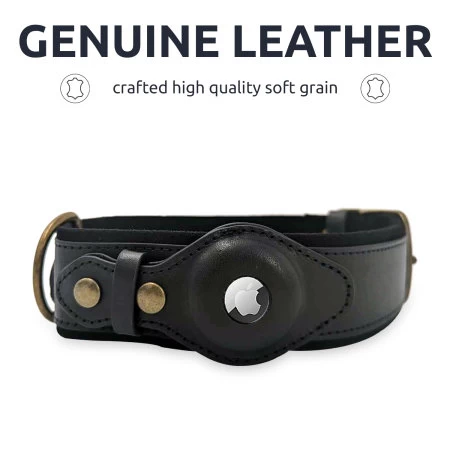 Olixar Genuine Leather Apple AirTags Dog Collar - Large - Black - Image 3