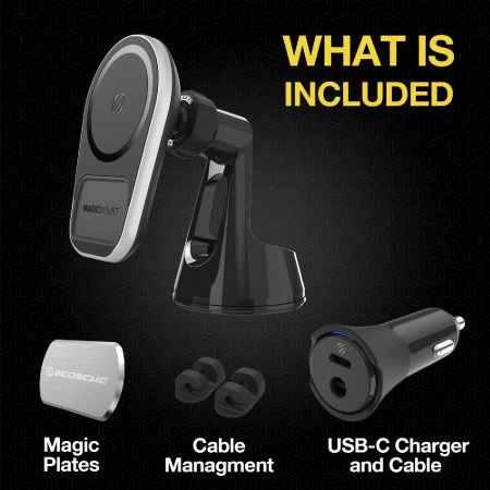 Scosche MagicMount Pro Charge5 Windscreen And Dash MagSafe Compatible Black Car Phone Mount - Image 3