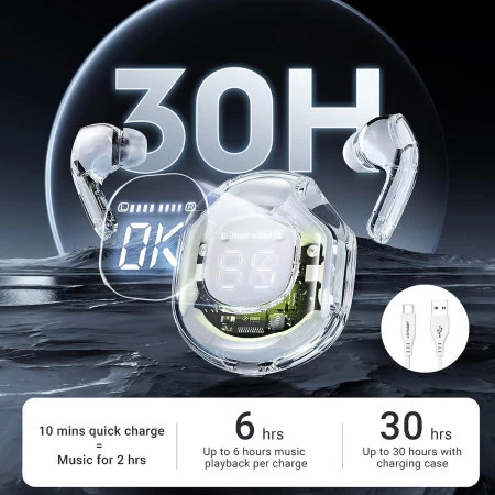 Acefast TWS Wireless Clear Bluetooth Earphones With Digital Display - Image 5